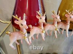 LOT OF 7 Vintage Pink Beauties Plastic Christmas Reindeer gold Bell RETRO 4