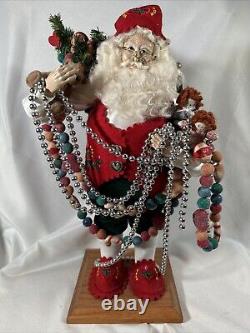 LYNN HANEY SIGNED Santa 18 Inch European 1996 Christmas Tree Toys Beads Vintage