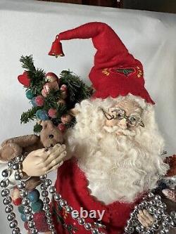 LYNN HANEY SIGNED Santa 18 Inch European 1996 Christmas Tree Toys Beads Vintage