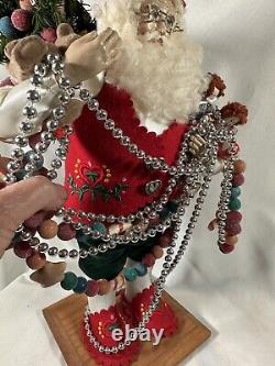 LYNN HANEY SIGNED Santa 18 Inch European 1996 Christmas Tree Toys Beads Vintage