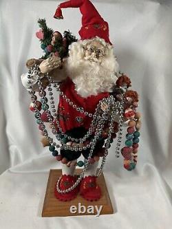 LYNN HANEY SIGNED Santa 18 Inch European 1996 Christmas Tree Toys Beads Vintage