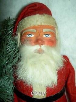 Large ANTIQUE German SANTA papermache candy container, labeled c. 1890 very good