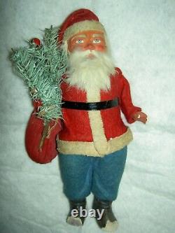 Large ANTIQUE German SANTA papermache candy container, labeled c. 1890 very good