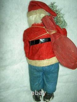 Large ANTIQUE German SANTA papermache candy container, labeled c. 1890 very good