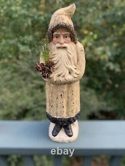 Large Antique German Composite Belsnickle Santa On Snow Mound