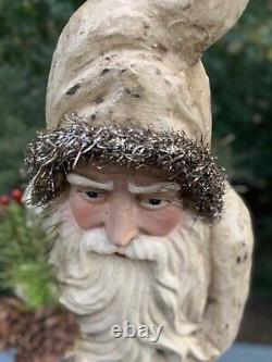 Large Antique German Composite Belsnickle Santa On Snow Mound