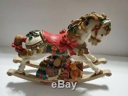 Large Vintage Musical Christmas Rocking Horse Sculpted Figurine Santa Toys
