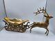 Large Vtg Solid Brass Reindeer And Sleigh Christmas Approx 22 Inches Korea