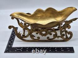 Large Vtg Solid Brass Reindeer and Sleigh Christmas approx 22 inches Korea