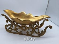 Large Vtg Solid Brass Reindeer and Sleigh Christmas approx 22 inches Korea