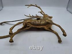 Large Vtg Solid Brass Reindeer and Sleigh Christmas approx 22 inches Korea