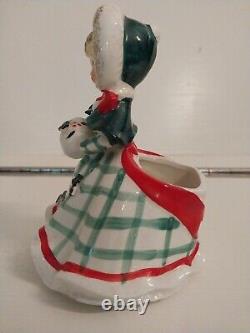 Lefton 1957/166. Christmas Girl with Muff Planter Figurine Japan 5.25 Tall