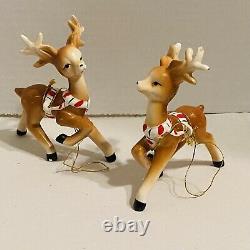 Lefton Christmas Shopper Girl Candy Cane Sleigh Two Reindeer Vintage 1956 Japan