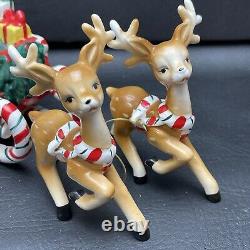 Lefton Christmas Shopper Girl with Santa Sleigh and Two Reindeer Vintage 1956