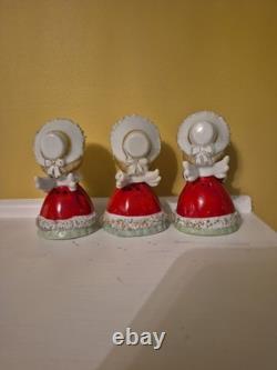 Lefton Vintage Christmas Angel Caroler Bell with Spaghetti Trim Complete Set of 3