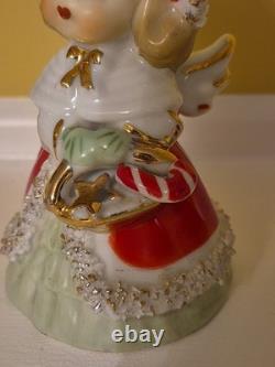 Lefton Vintage Christmas Angel Caroler Bell with Spaghetti Trim Complete Set of 3