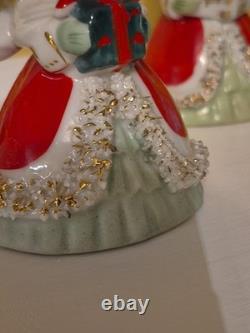 Lefton Vintage Christmas Angel Caroler Bell with Spaghetti Trim Complete Set of 3