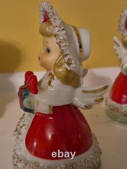 Lefton Vintage Christmas Angel Caroler Bell with Spaghetti Trim Complete Set of 3