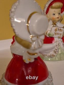 Lefton Vintage Christmas Angel Caroler Bell with Spaghetti Trim Complete Set of 3