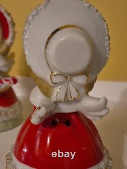 Lefton Vintage Christmas Angel Caroler Bell with Spaghetti Trim Complete Set of 3