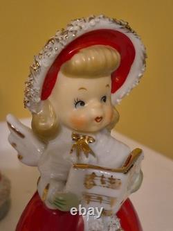 Lefton Vintage Christmas Angel Caroler Bell with Spaghetti Trim Complete Set of 3