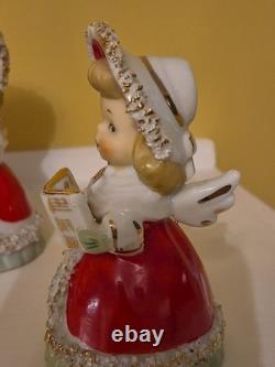 Lefton Vintage Christmas Angel Caroler Bell with Spaghetti Trim Complete Set of 3