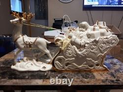 Lenox Santa With Sleigh & Reindeer Christmas Figurine 12.5 L Porcelain Gold