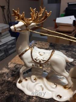 Lenox Santa With Sleigh & Reindeer Christmas Figurine 12.5 L Porcelain Gold