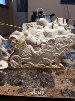 Lenox Santa With Sleigh & Reindeer Christmas Figurine 12.5 L Porcelain Gold