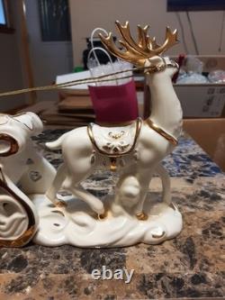 Lenox Santa With Sleigh & Reindeer Christmas Figurine 12.5 L Porcelain Gold