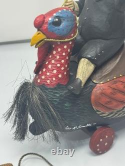 Leo Smith Folk Art Thanksgiving Pilgrim Riding Turkey Figurine