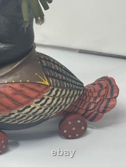 Leo Smith Folk Art Thanksgiving Pilgrim Riding Turkey Figurine