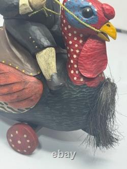 Leo Smith Folk Art Thanksgiving Pilgrim Riding Turkey Figurine