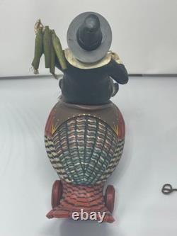 Leo Smith Folk Art Thanksgiving Pilgrim Riding Turkey Figurine