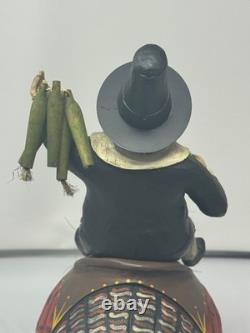 Leo Smith Folk Art Thanksgiving Pilgrim Riding Turkey Figurine