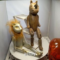 Lion and Rhino 20 in Wooden Jointed Figure SET by HD Designs Quick FREE Shipping