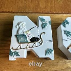 Lipper Mann Ceramic Santa Reindeer In Flight Christmas Noel Candleholder Set