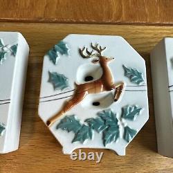 Lipper Mann Ceramic Santa Reindeer In Flight Christmas Noel Candleholder Set