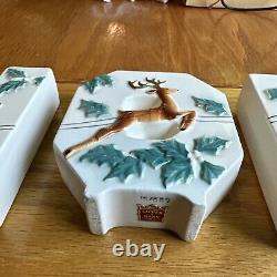 Lipper Mann Ceramic Santa Reindeer In Flight Christmas Noel Candleholder Set