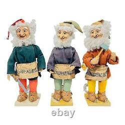 Lot Of 3 Vintage Telco Motionette Animated Christmas Elf Carpenter Works Has Tag