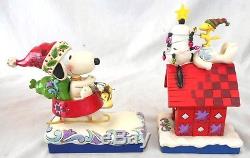 Lot of 2 Jim Shore Enesco Peanuts Snoopy & Woodstock Christmas Figurines