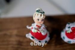 Lot of 2 Vtg LEFTON Christmas Bloomer Girls Spaghetti Ceramic Figurines