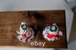 Lot of 2 Vtg LEFTON Christmas Bloomer Girls Spaghetti Ceramic Figurines