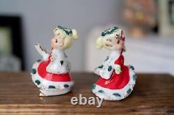 Lot of 2 Vtg LEFTON Christmas Bloomer Girls Spaghetti Ceramic Figurines