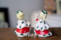 Lot of 2 Vtg LEFTON Christmas Bloomer Girls Spaghetti Ceramic Figurines