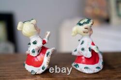 Lot of 2 Vtg LEFTON Christmas Bloomer Girls Spaghetti Ceramic Figurines