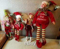 Lot of 4 Vintage Mark Roberts Christmas Elf Dolls 9 and 15Jester Fairies