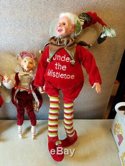 Lot of 4 Vintage Mark Roberts Christmas Elf Dolls 9 and 15Jester Fairies