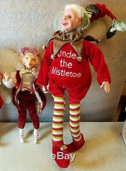Lot of 4 Vintage Mark Roberts Christmas Elf Dolls 9 and 15Jester Fairies