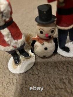 Lot of 5 vintage Santas and Snowmen made in Japan clay figurines